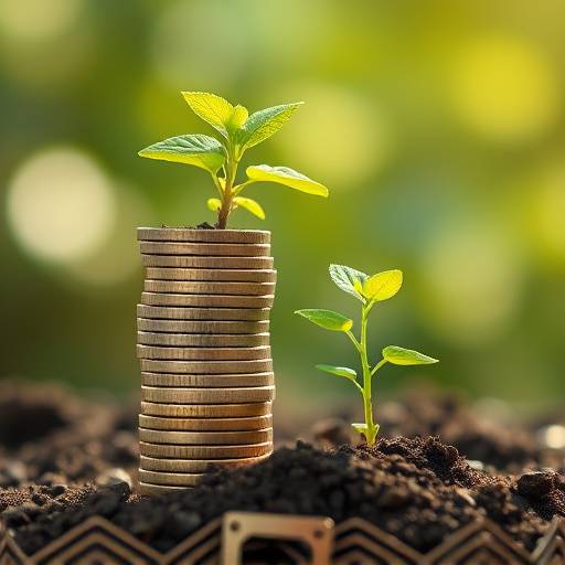 A stack of coins with a growing plant emerging from the top, symbolizing investment growth.