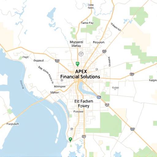 Static map showing the location of Apex Financial Solutions at 123 Ledger Lane, Capital City, 10001.