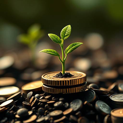 Stylized image of a seedling growing from coins